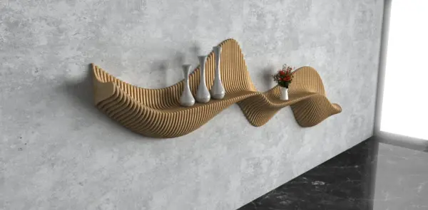 Parametric Wavy Wooden Wall Decor 56 / Shelf Design / Digital files for wood cutting machines - Image 3