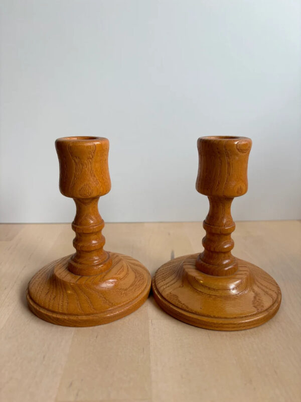 Beautiful Wooden Hand Turned Light Wood Candlestick Set - Vintage Farmhouse Provincial Cottage Home Decor - Simple Clean Cottagecore Design - Image 2