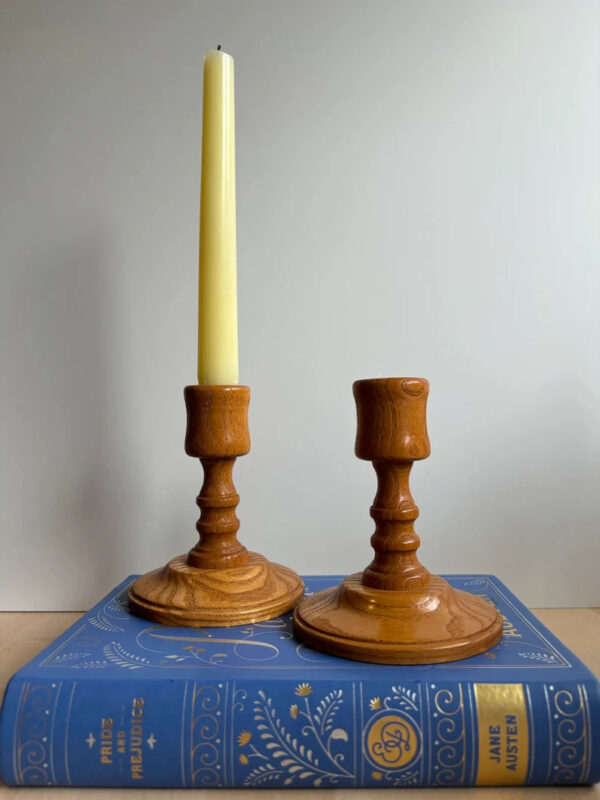 Beautiful Wooden Hand Turned Light Wood Candlestick Set - Vintage Farmhouse Provincial Cottage Home Decor - Simple Clean Cottagecore Design