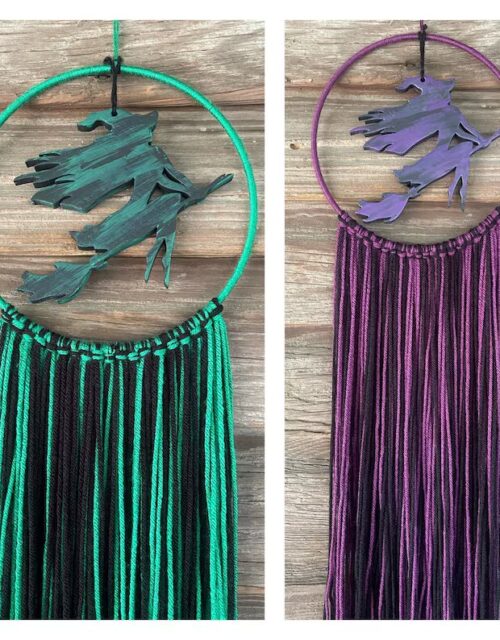 Spinning Witch On Broom Wall Hanging, Black and Green or Black and Purple Witch Flying Silhouette, Pagan Decorations Gift, Valentine